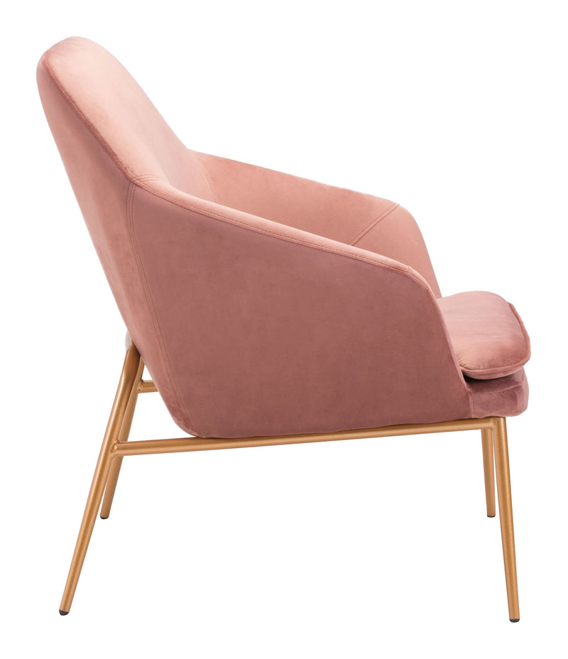 28" x 29.5" x 33.9" Pink Velvet Metal Arm Chair