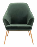 34" Green Velvet Metal Arm Chair