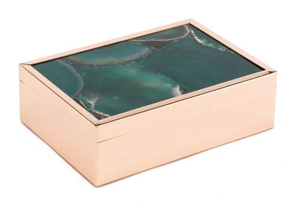 7.7" x 5.3" x 2.4" Green, Printed Glass & Steel, Stone Box Large