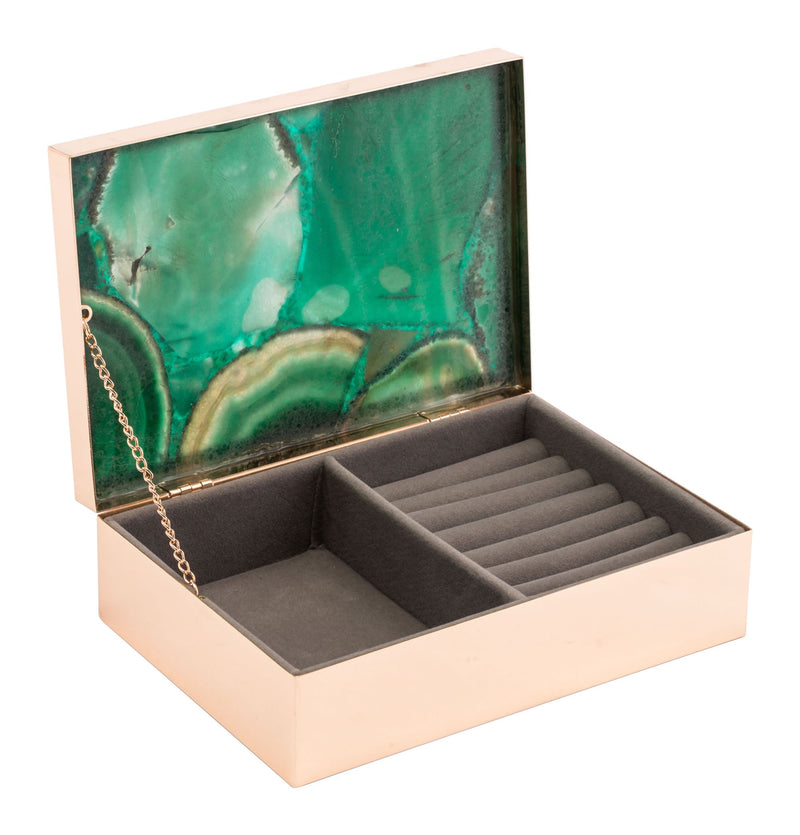 7.7" x 5.3" x 2.4" Green, Printed Glass & Steel, Stone Box Large