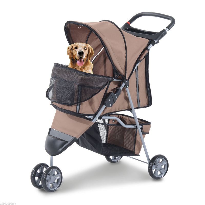 PawHut 3 Wheel Folding Dog Pet Cat Stroller with Brake and Canopy,