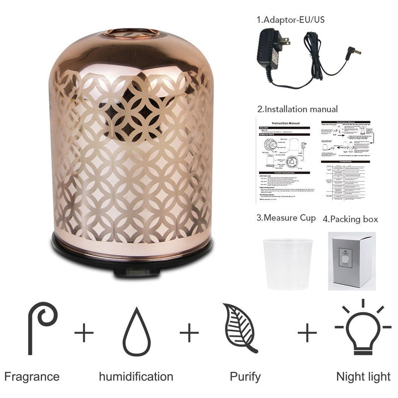 Luxury glass essential oil diffuser with rose gold color