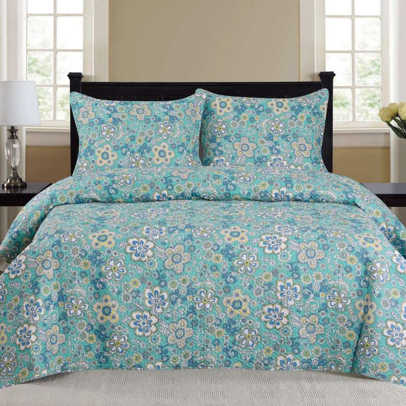 Cynthia - 3 Piece Quilt Set - Turquoise