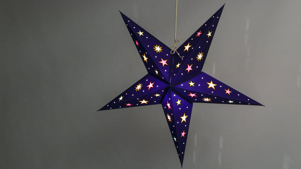 Night Sky: Blue/ Multi - Handmade 5 Pointed Paper Star Lantern