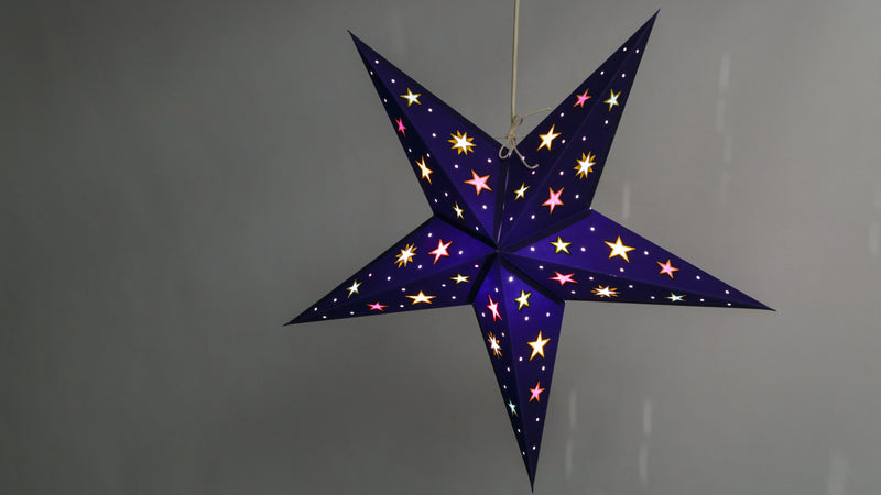 Night Sky: Blue/ Multi - Handmade 5 Pointed Paper Star Lantern